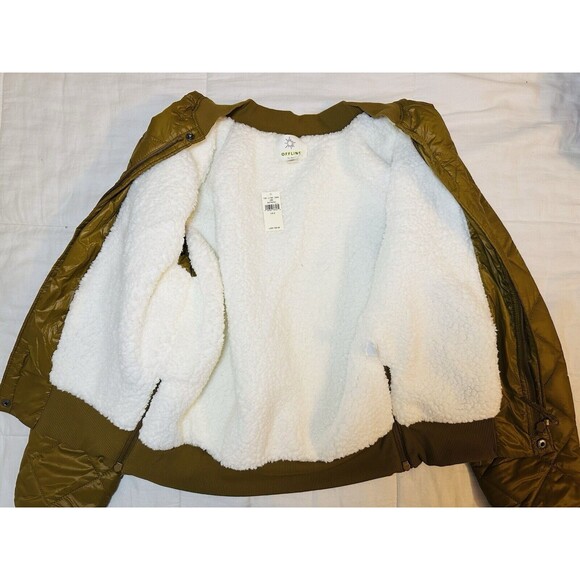 Offline by Aerie Sherpa Lined Quilted Puffer‎ Bomber Jacket Treeline SMALL NWT - Picture 7 of 13